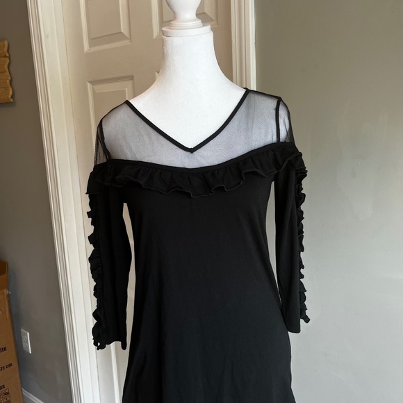 Love Scarlett Black Ruffle Off Shoulder Mesh Top Blouse Whimsical Goth Victorian - Picture 4 of 7